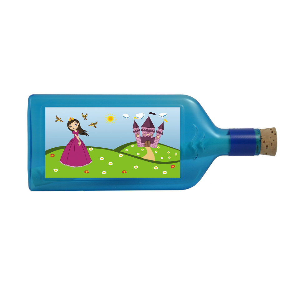 Blaue Flasche mit Sujet "Prinzessin"