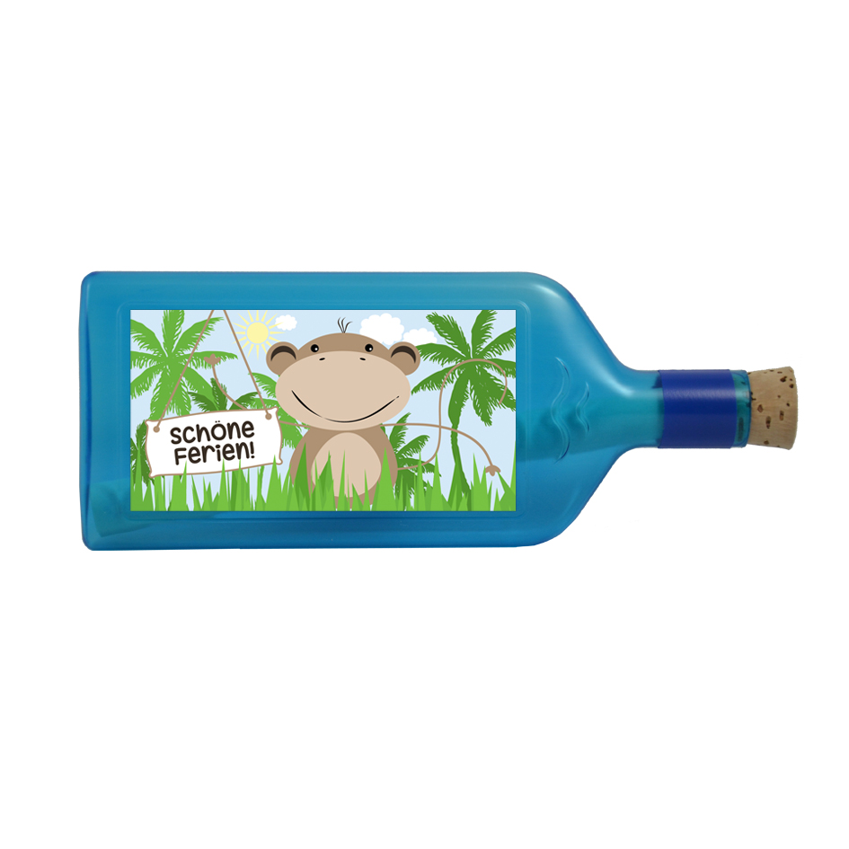 Blaue Flasche mit Sujet "Schöne Ferien"