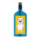 Blaue Flasche mit Eisbär Sujet
