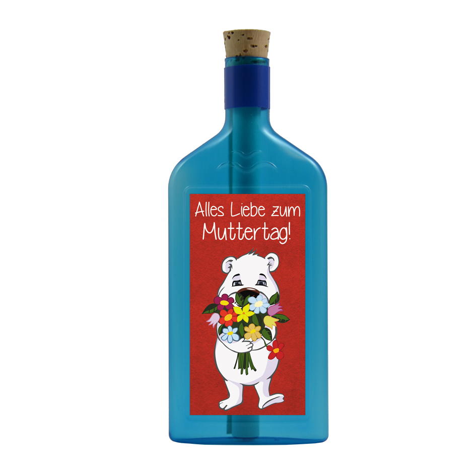 Blaue Flasche mit Sujet "Eisbär - Alles Liebe zum Muttertag"