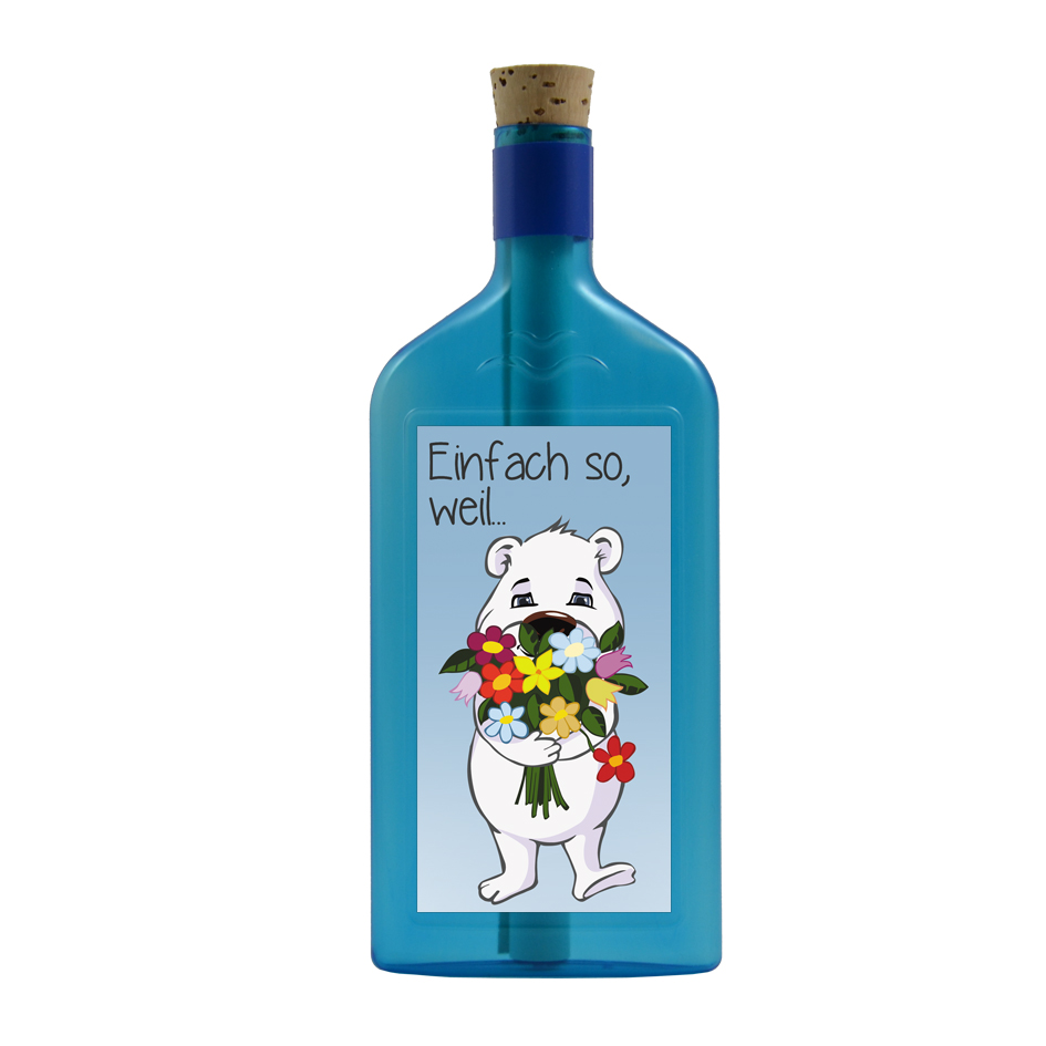 Blaue Flasche mit Sujet "Eisbär - Einfach so, weil..."