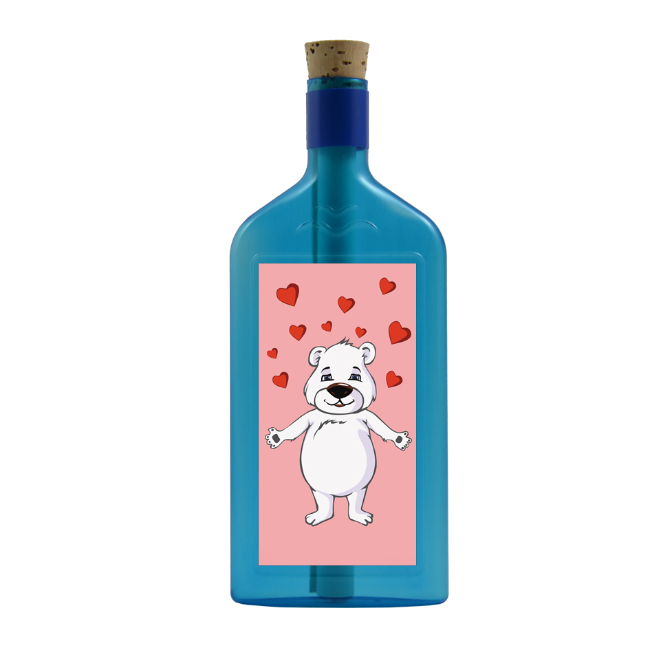 Blaue Flasche mit Eisbär "Herzen"