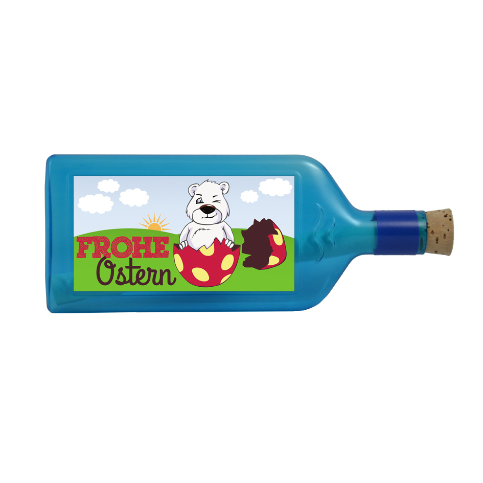 Blaue Flasche mit Sujet "Frohe Ostern"