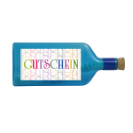 Blaue Flasche mit Sujet "Gutschein"