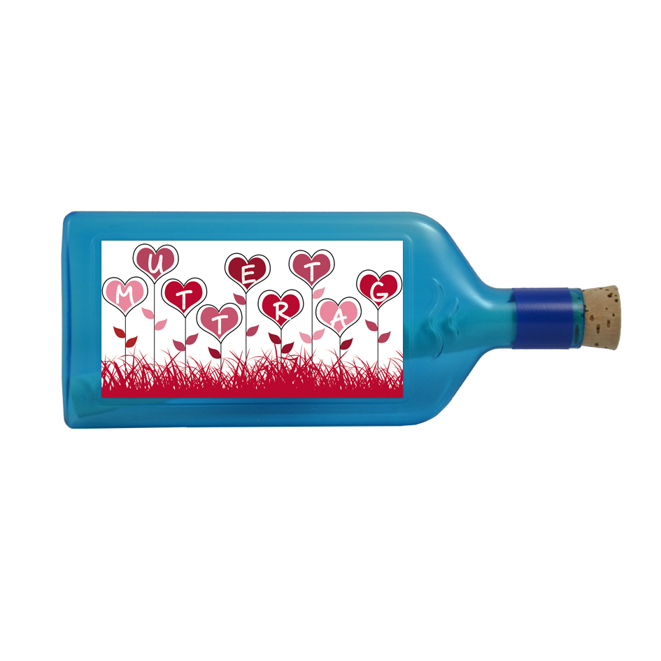 Blaue Flasche mit Sujet "Muttertag"