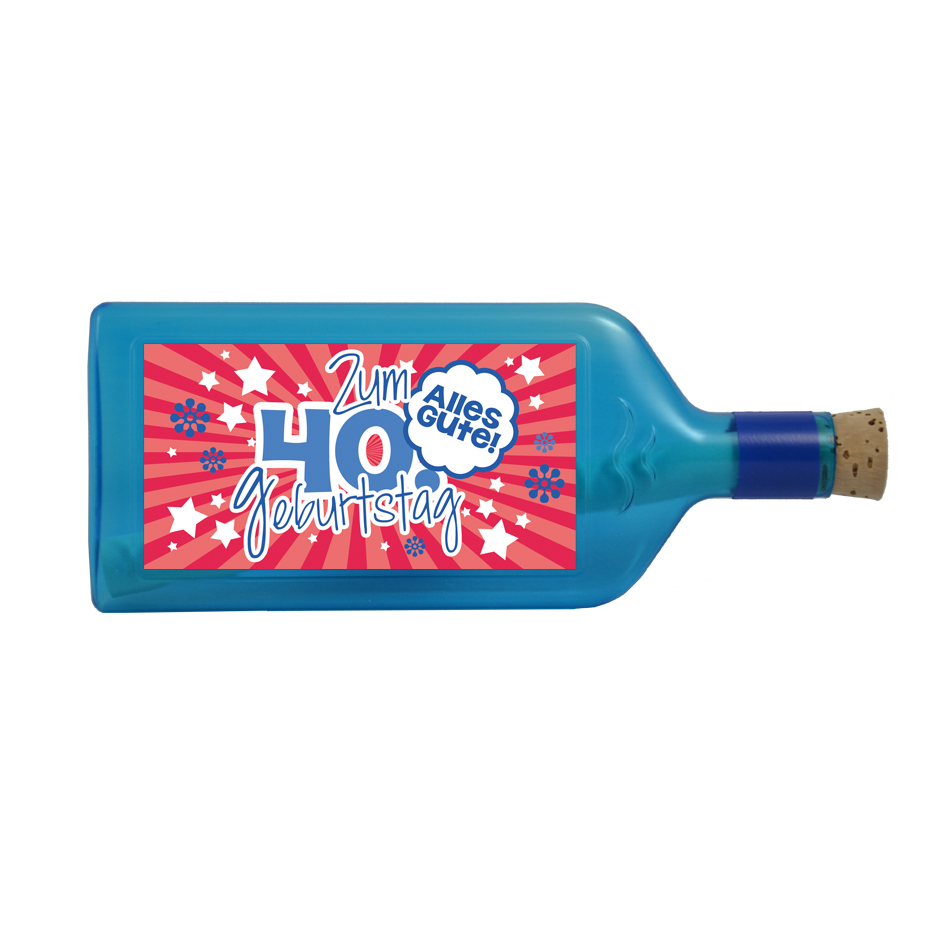 Blaue Flasche mit Sujet "Zum 40. Geburtstag"