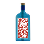 Blaue Flasche mit Sujet "I love you!"